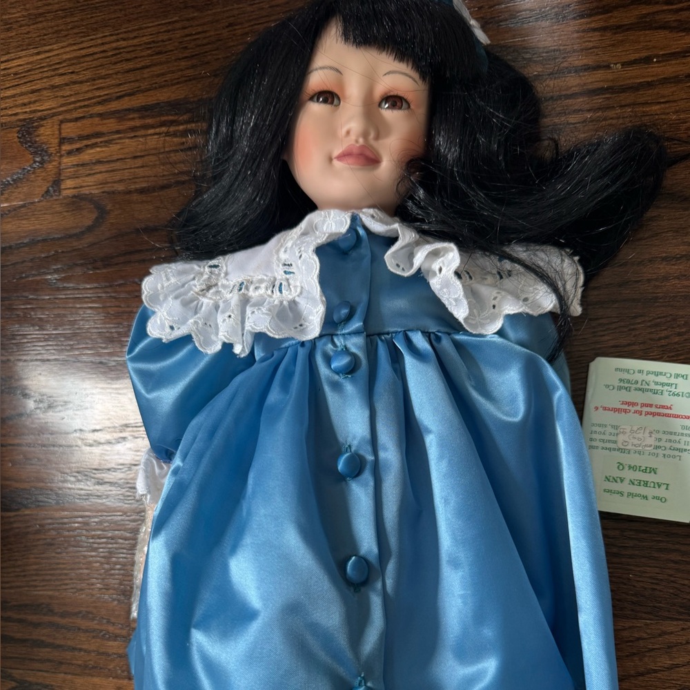 Effanbee Gallery Collection Laura Ann Porcelain Doll with Blue Outfit NEW IN BOX